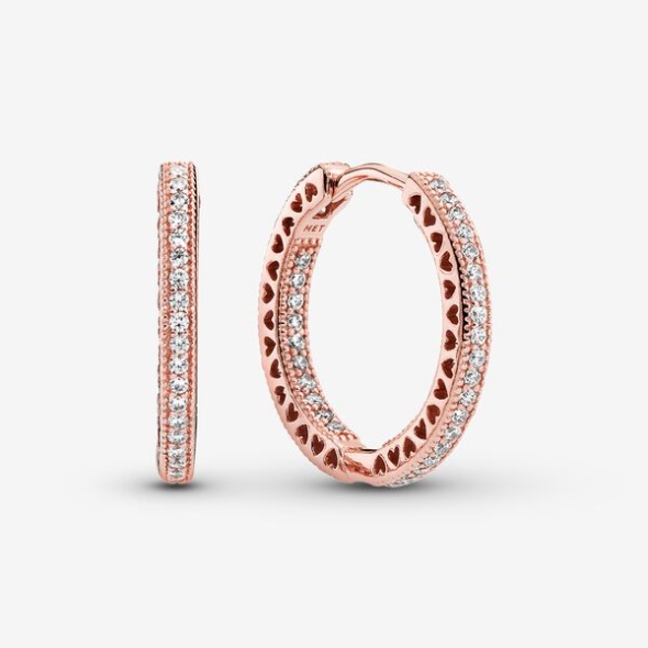 Pandora Australia Sparkle And Hearts Hoop Earrings